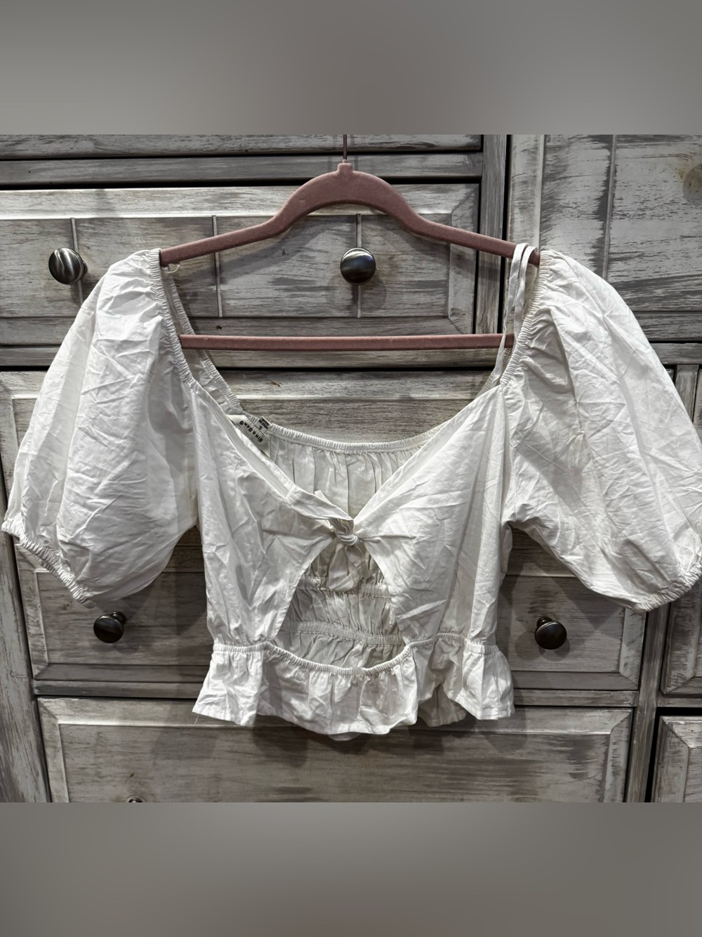 White Puff Sleeve Smocked Peplum Top - Picture 2 of 3